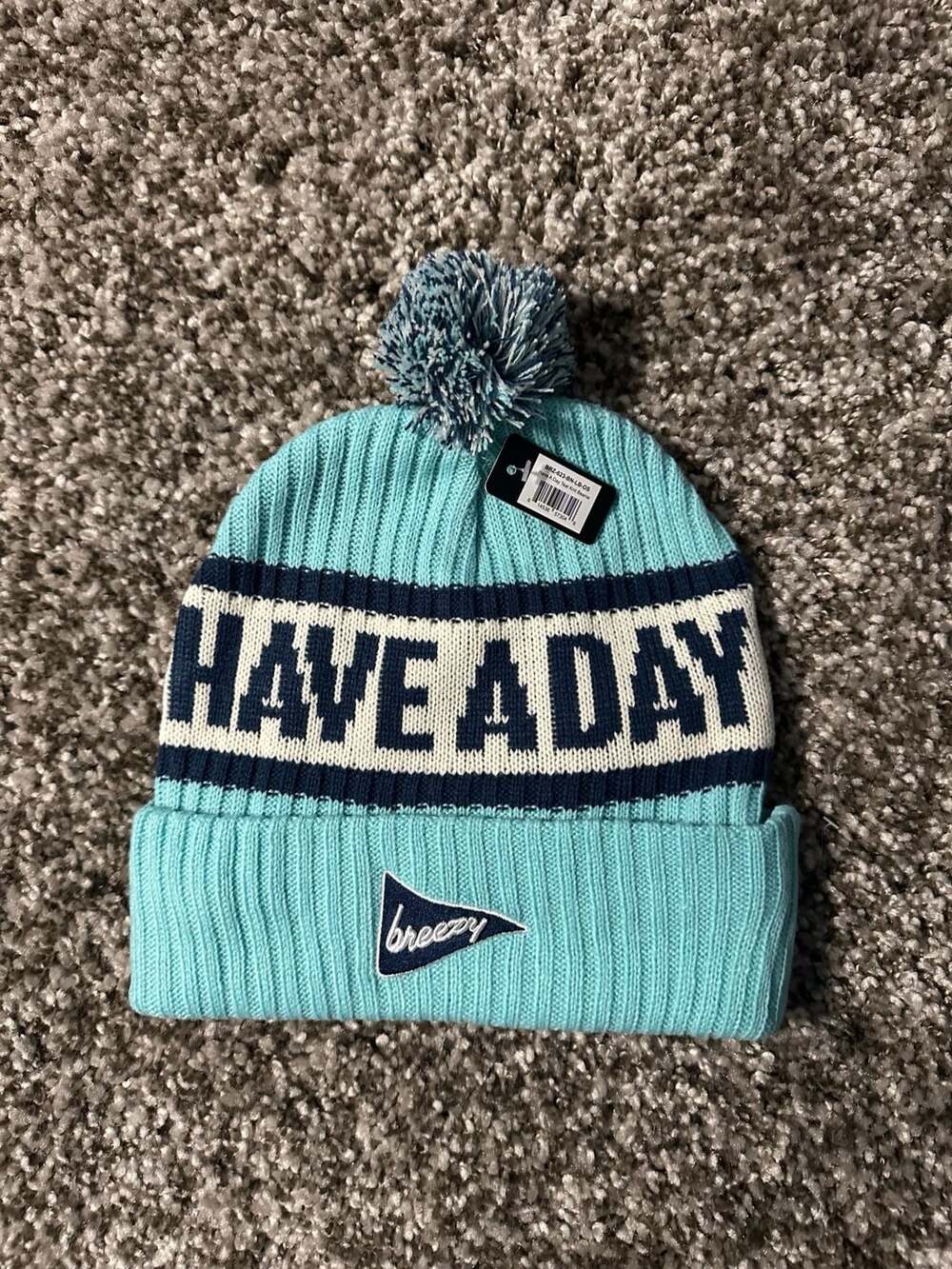 Breezy Have A Day Knit Beanie OS Light Blue Pom Pom Hat